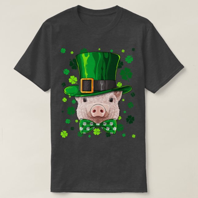 Pig St Patricks Day Animal Leprechaun Hat Shamrock T-Shirt (Design vorne)