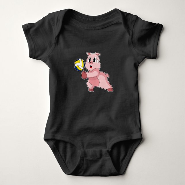 Pig Volleyball-Spieler Volleyball Sport Baby Strampler (Vorderseite)