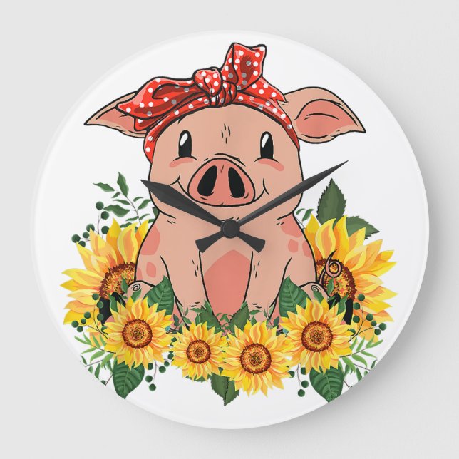 Pig Wall Clock Art Wohngestaltung Schwein Decke Große Wanduhr (Vorderseite)