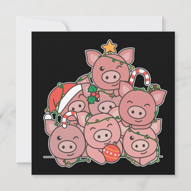 Pig Weihnachtsbaum Funny Animal Christmas Invitati Einladung (Vorderseite)