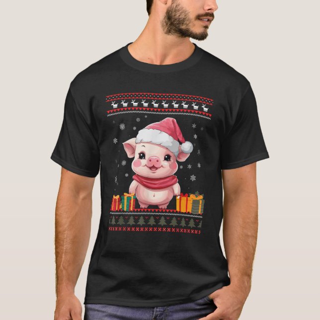 Pig Weihnachtsfeier Weihnachtsmannmütze Ugly Chris T-Shirt (Vorderseite)