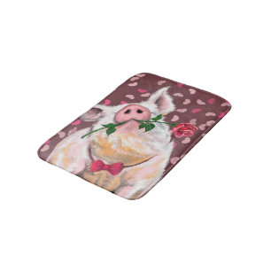 Pig with Rose Bath Mat - Romantic - Funny Badematte