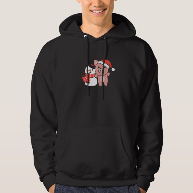 Pig With Snowman In Winter For Christmas Hoodie (Vorderseite)