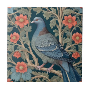 Pigeon Bird William Morris Stil Links Red Blume Fliese