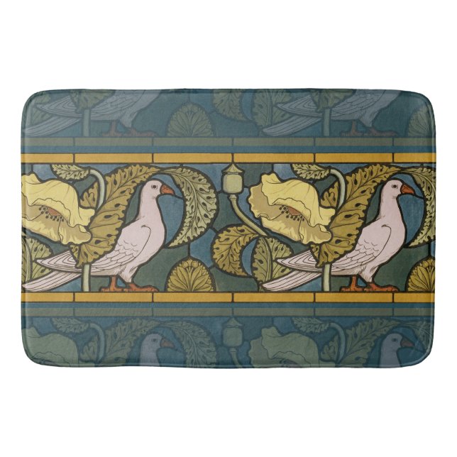 Pigeon Blue Yellow Fish Art Nouveau Badematte (Vorderseite)