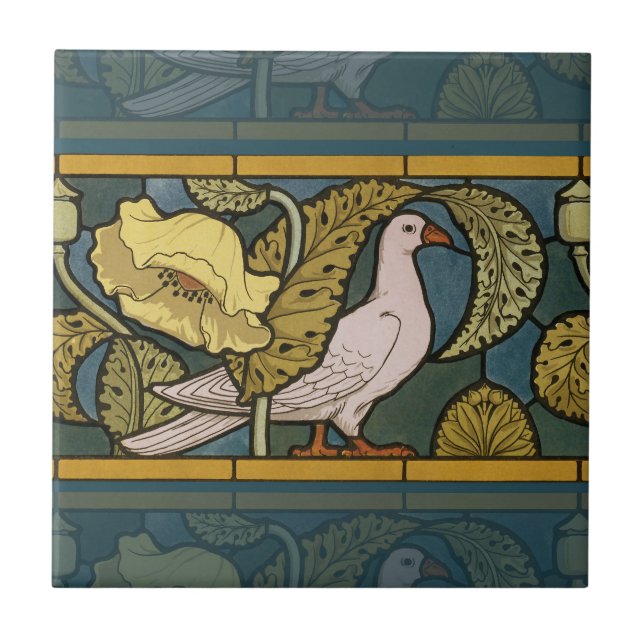 Pigeon Blue Yellow Fish Art Nouveau Fliese (Vorderseite)