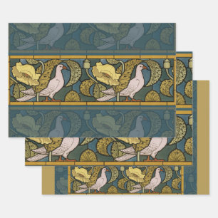 Pigeon Blue Yellow Fish Art Nouveau Geschenkpapier Set