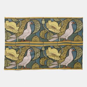 Pigeon Blue Yellow Fish Art Nouveau Geschirrtuch