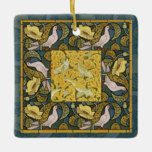 Pigeon Blue Yellow Fish Art Nouveau Keramikornament