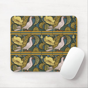 Pigeon Blue Yellow Fish Art Nouveau Mousepad