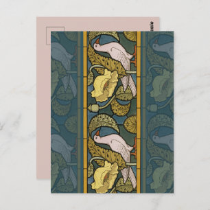 Pigeon Blue Yellow Fish Art Nouveau Postkarte