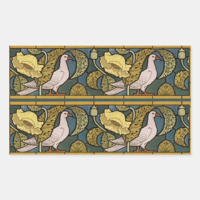 Pigeon Blue Yellow Fish Art Nouveau Rechteckiger Aufkleber (Vorderseite)