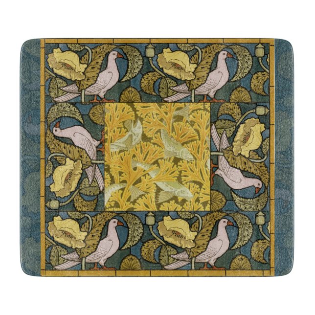 Pigeon Blue Yellow Fish Art Nouveau Schneidebrett (Vorderseite)