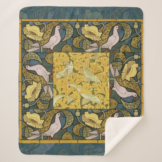 Pigeon Blue Yellow Fish Art Nouveau Sherpadecke (Vorderseite)