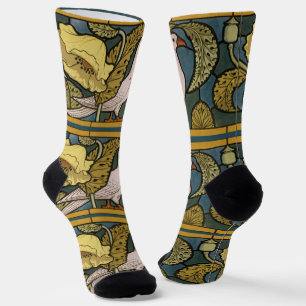 Pigeon Blue Yellow Fish Art Nouveau Socken