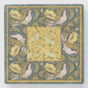 Pigeon Blue Yellow Fish Art Nouveau Steinuntersetzer