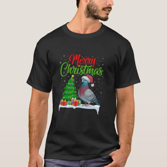 Pigeon Christmas Tree Lights Funny Xmas Pigeon Lov T-Shirt (Vorderseite)
