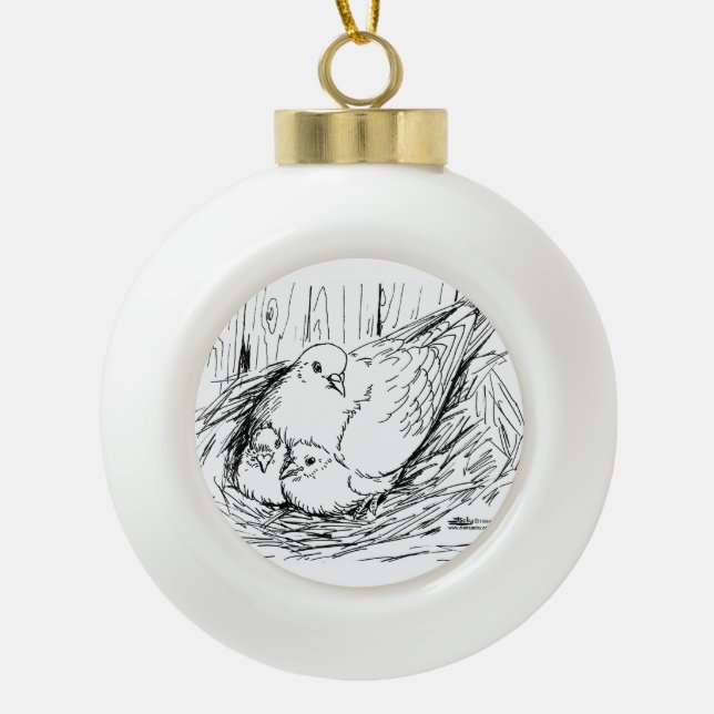 Pigeon Family Keramik Kugel-Ornament (Vorderseite)