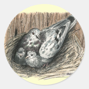 Pigeon Family Runder Aufkleber