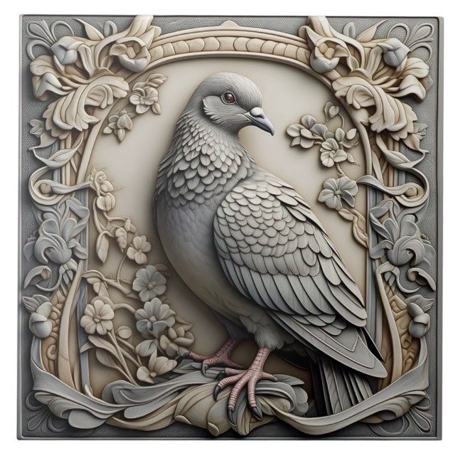 Pigeon - Jugendstil-Keramik Tile Fliese (Vorderseite)