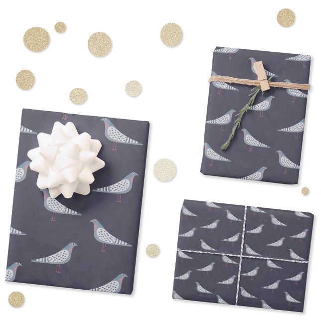 Pigeon Pattern Geschenkpapier Set (Fun pigeon bird pattern dark gift wrapping paper)