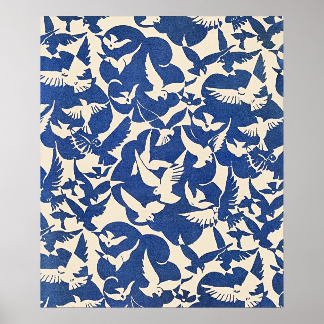 Pigeons in White and Blue Poster (Vorne)
