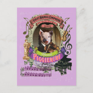 Piggienini Funny Pig Animal Composer Paganini Postkarte