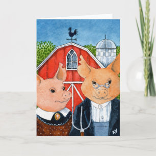 Piggies barnyard American Gothic Grußkarte Karte