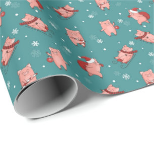 Piggy Christmas Wrapping Paper Geschenkpapier