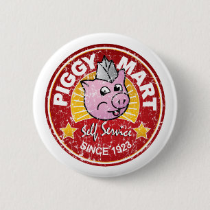Piggy Mart Vintage Lebensmittelladen-Mitarbeiterab Button