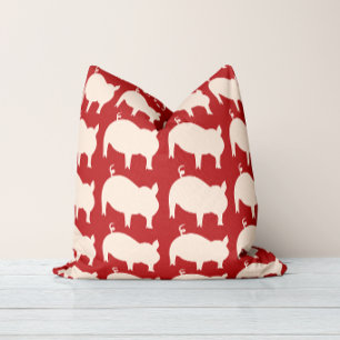 Piggy Parade Red White Throw Kissen