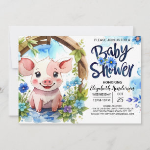 Piggy Parade Watercolor Farm Baby Dusche Einladung