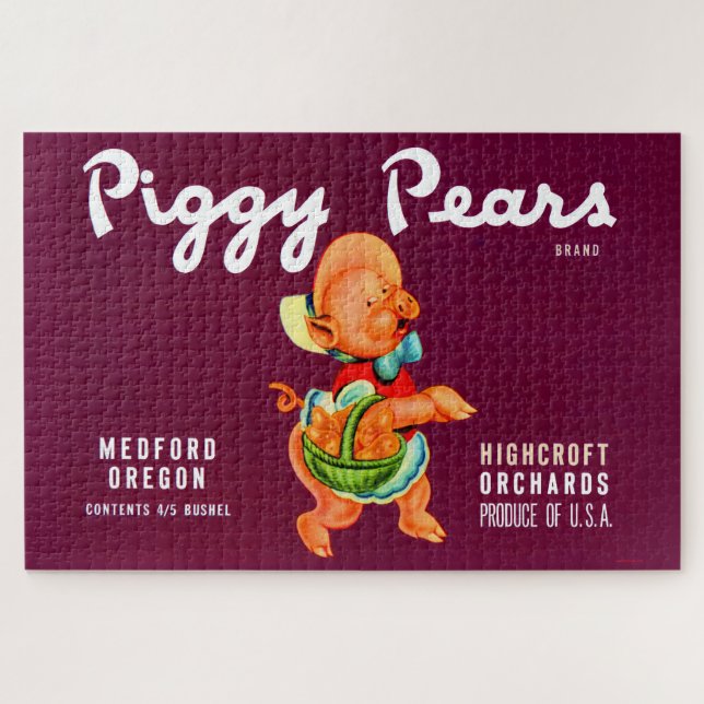 Piggy Pears Fruchtkistenetikett  Puzzle (Horizontal)