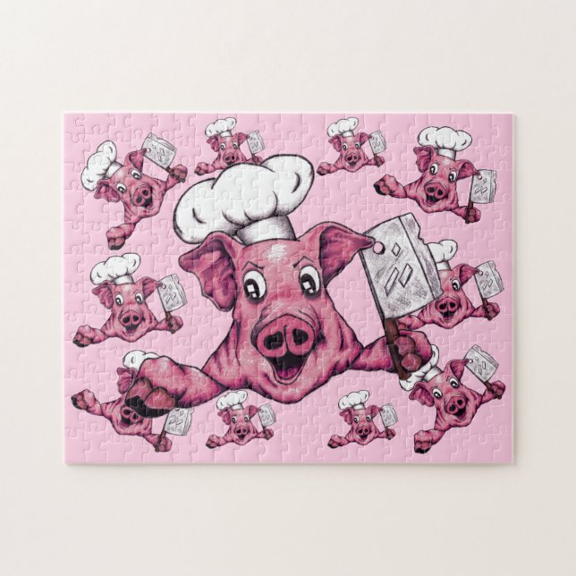 Piggy The Hamicide Maniac Cartoon Schweinefleisch  Puzzle (Horizontal)