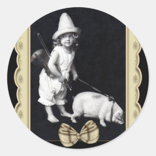Piggy und ich Vintage-Fotografie-Aufkleber Runder Aufkleber