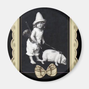 Piggy und ich Vintage-Fotografie Kühlschrankmagnet Magnet