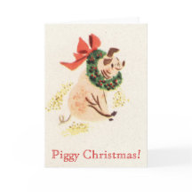 Piggy WeihnachtsVintage Karte mit niedlichem