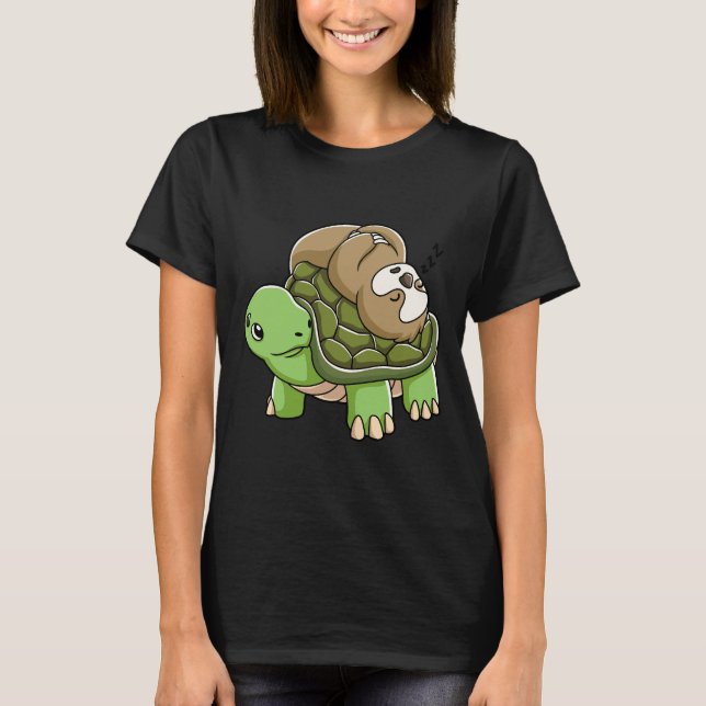 Piggyback Running Riding Team Sloth Turtle T-Shirt (Vorderseite)