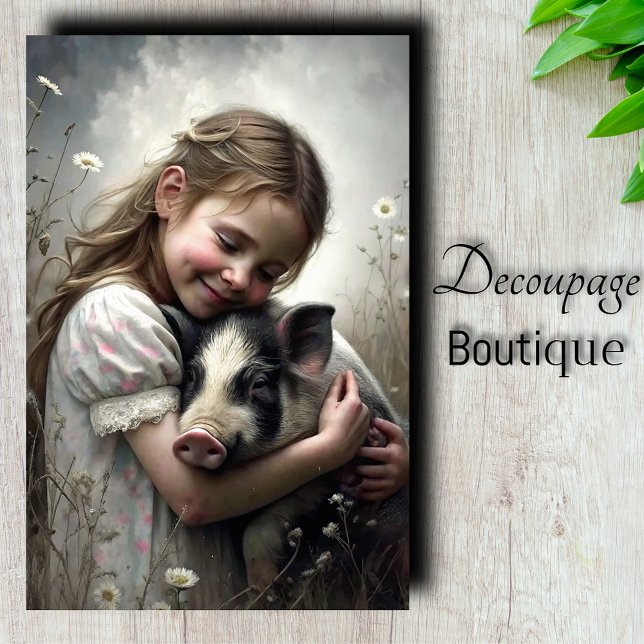 Piglet Hug Decoupage Seidenpapier (Piglet Hug Decoupage Tissue Paper)