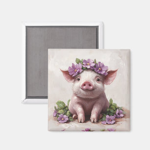 Piglet in einer Lila Blume Magnet
