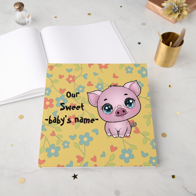 Piglet Theme New Baby Guest Book Gästebuch (Vorderseite offen)