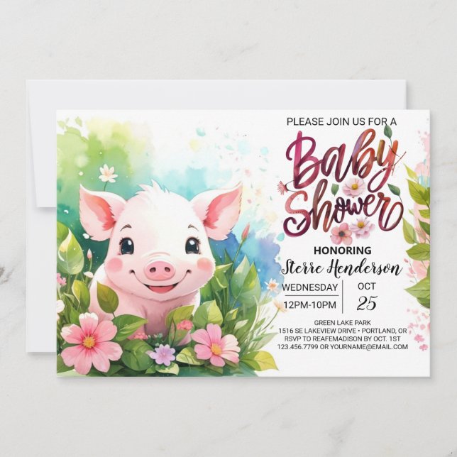 Piglet's entzückter Blumenbabylschuh Einladung (Vorderseite)