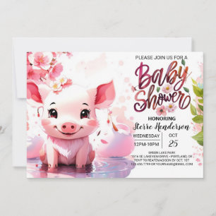 Piglet's Watercolor Farmyard Baby Shower Einladung