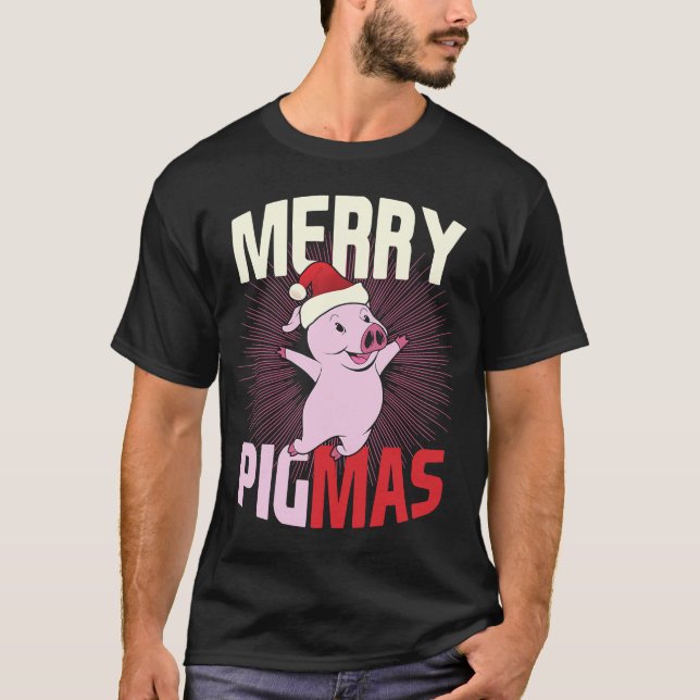 Pigmas Happy Pig Weihnachtsmannmütze Frohe Weihnac T-Shirt (Vorderseite)