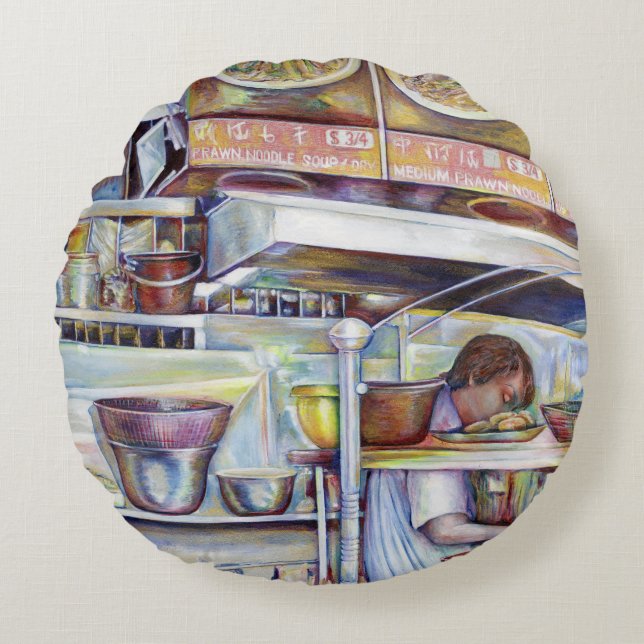 Pigtail Soup, Singapur Rundes Kissen (Vorderseite)
