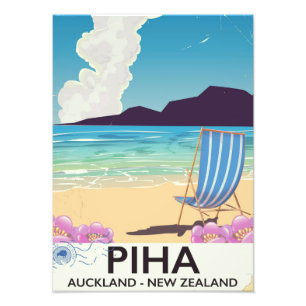 Piha New Zealand Vintage Reiseplakat Fotodruck