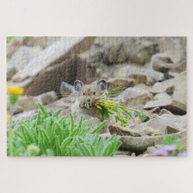 Pika hält Blätter und Blume im Mund Puzzle (Horizontal)