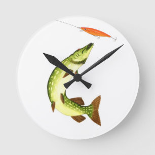 Pike fishing runde wanduhr