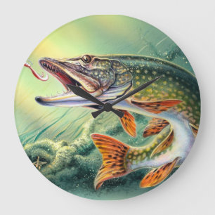 Pike Fishing Wall Clock Große Wanduhr