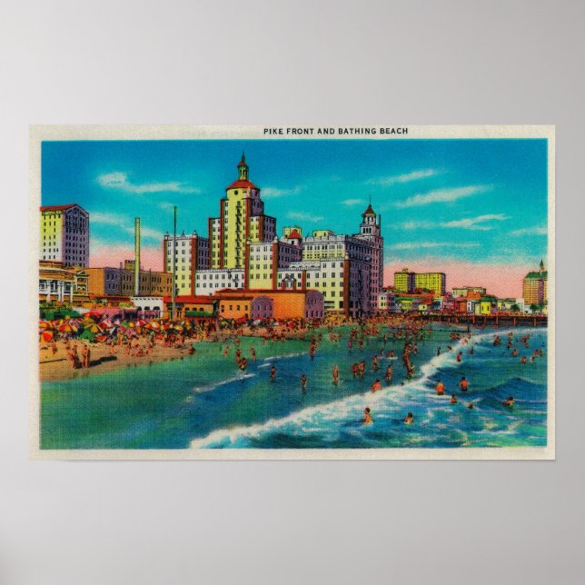 Pike Front und Badestrand, Long Beach Poster (Vorne)